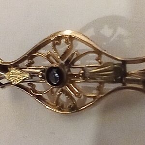 Antique 12K Gold Filagree Pin with Deep Red Garnet Stone